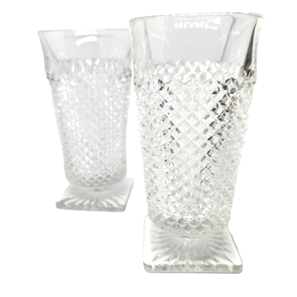 Vintage English Hobnail Glasses W/Square Base Set of 2